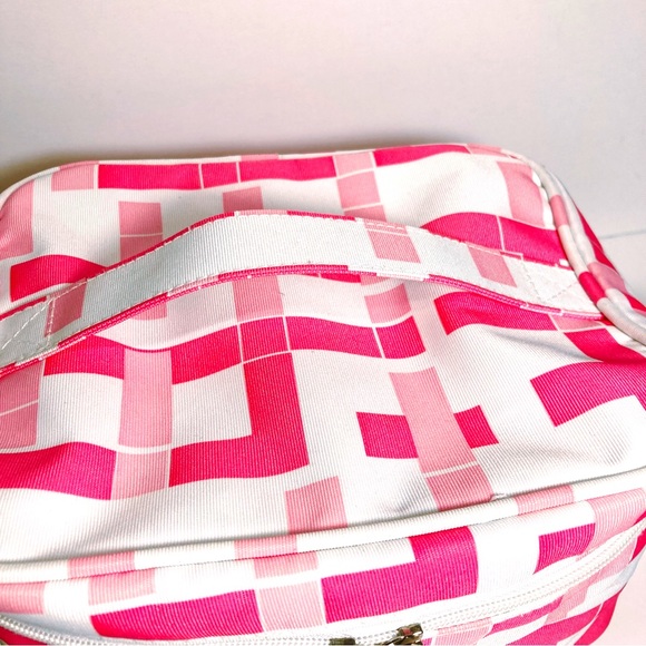 Clinique Limited Edition Pink Plaid White Travel Cosmetic Bag Zips Handle NWOT - Picture 4 of 7